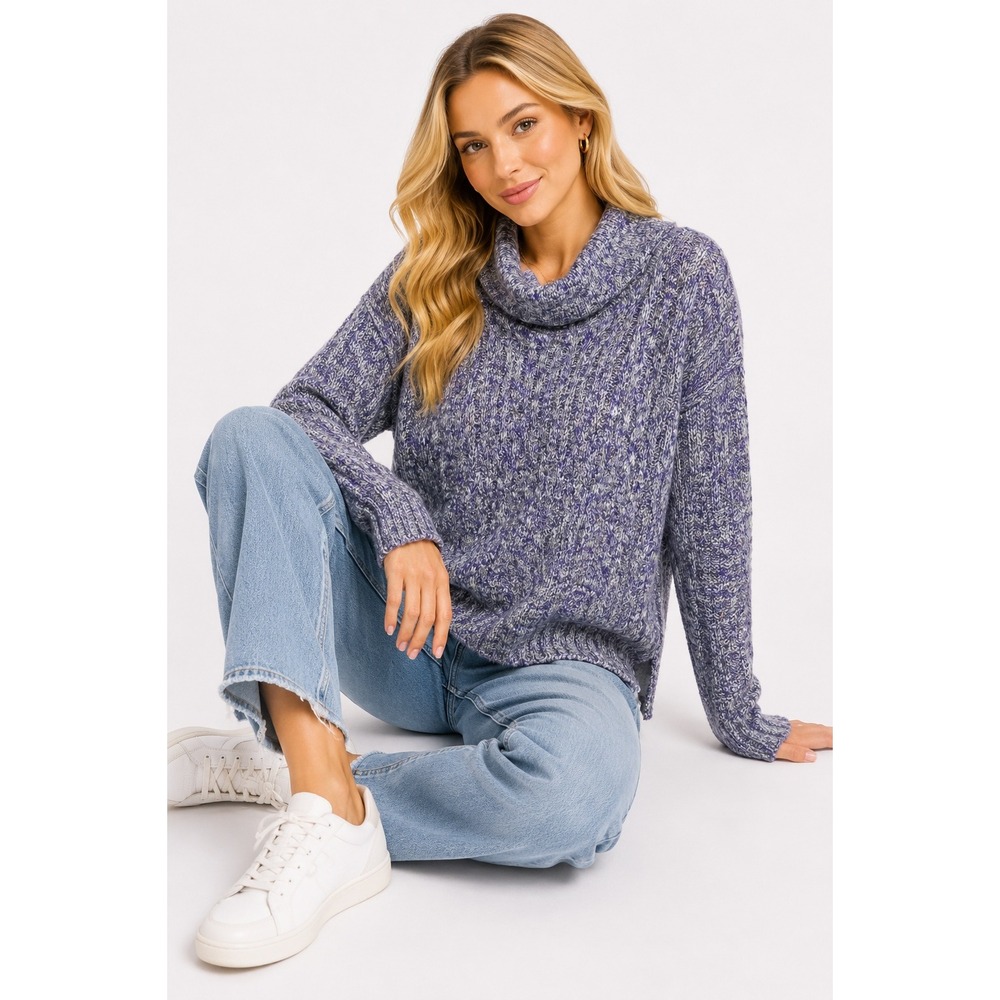 American Eagle Womens Small Cable Knit Sweater Heathered Purple Cotton Cozy Soft